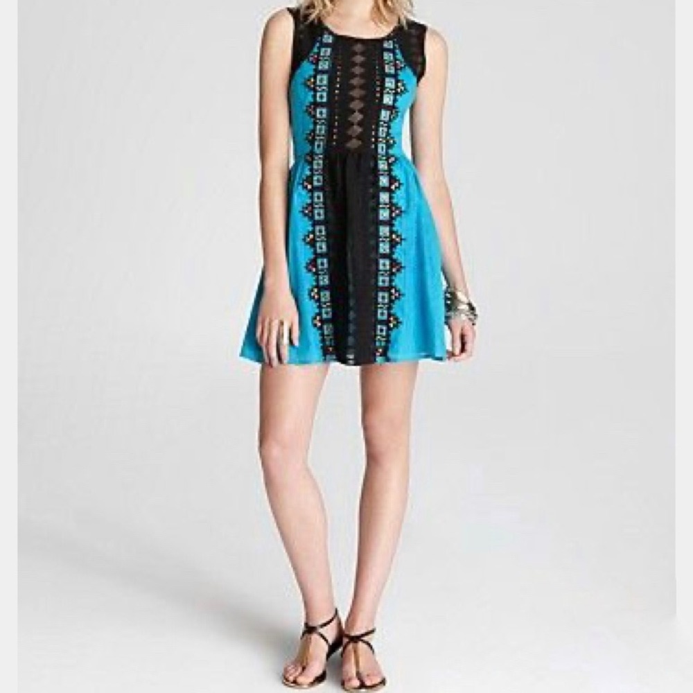 Free People Water Lily Turquoise Embroidered Dress